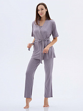 Комплект с халатом "МИШЕЛЬ": брюки, топ, халат (серый №3) фото-превью